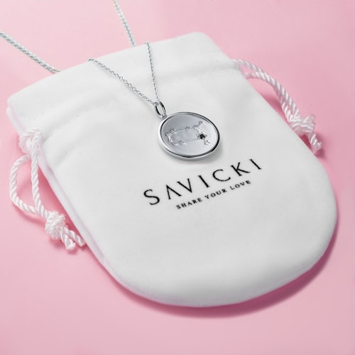 Naszyjnik znak zodiaku bliźnięta Savicki: srebrny, czarny diament